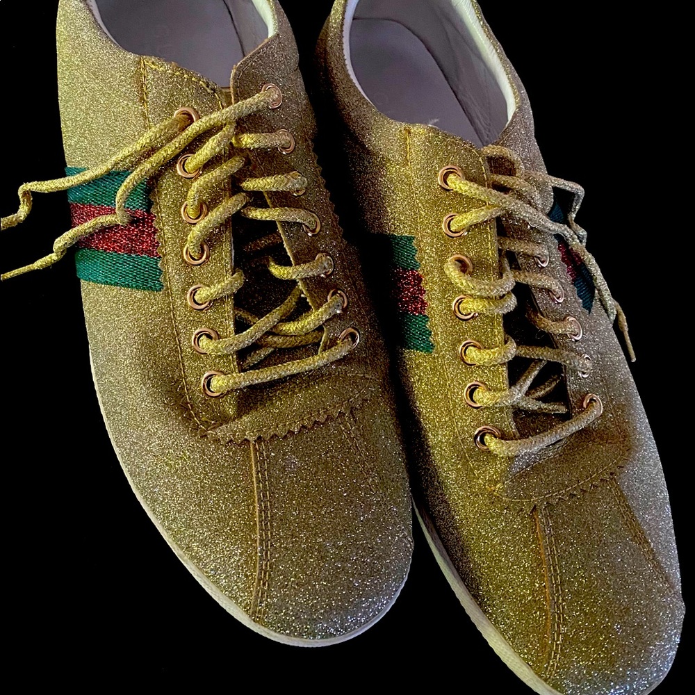 Gucci Gold Glitter Bambi Web Sneakers